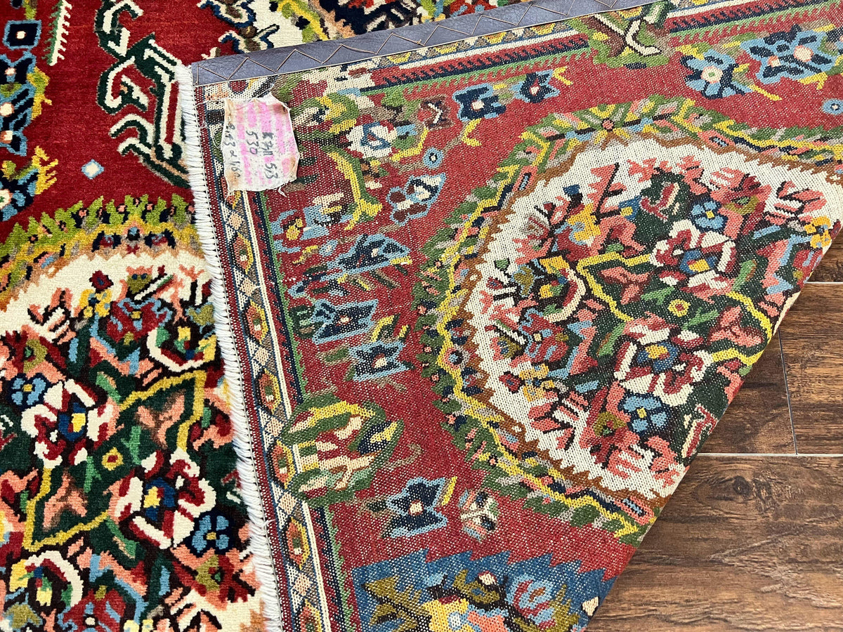 Persian Bakhtiari Rug 5x8, Wool Hand Knotted Antique Carpet, Red, Floral Oriental Rug, 5 x 8 Medium Sized Rug - Jewel Rugs, view 12