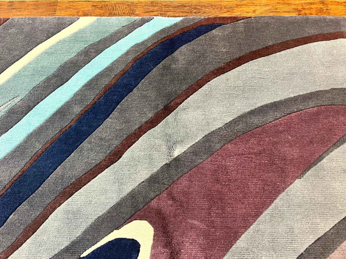 Modern Nepali Handmade Wool Rug 6x8, Blues Gray Mauve, Abstract, Nepali Tibetan Rug - Jewel Rugs, view 4