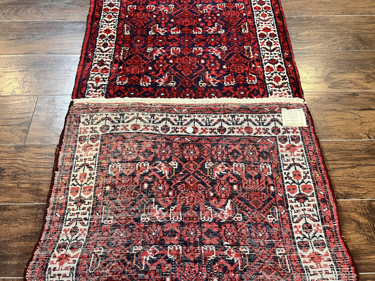 Persian Tribal Runner 3 x 9, Hamadan Dargazin Rug, Dark Blue and Red Wool Hand Knotted Hallway Rug, Vintage Antique Oriental Runner, 9ft Long Runner, Herati - Jewel Rugs, view 12