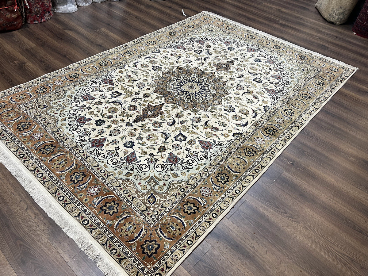 Wonderful Persian Tabriz Rug 7x10, Floral Medallion, Very Fine Oriental Carpet, Ivory - Jewel Rugs, view 11