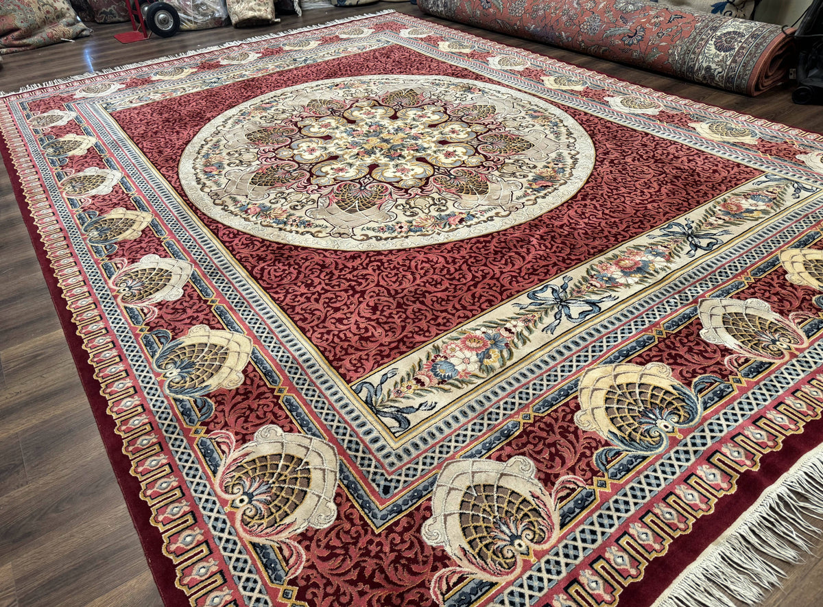 Wonderful Aubusson Rug 10x14, Red Maroon, Elegant, Fine 200 KPSI - Jewel Rugs, view 12