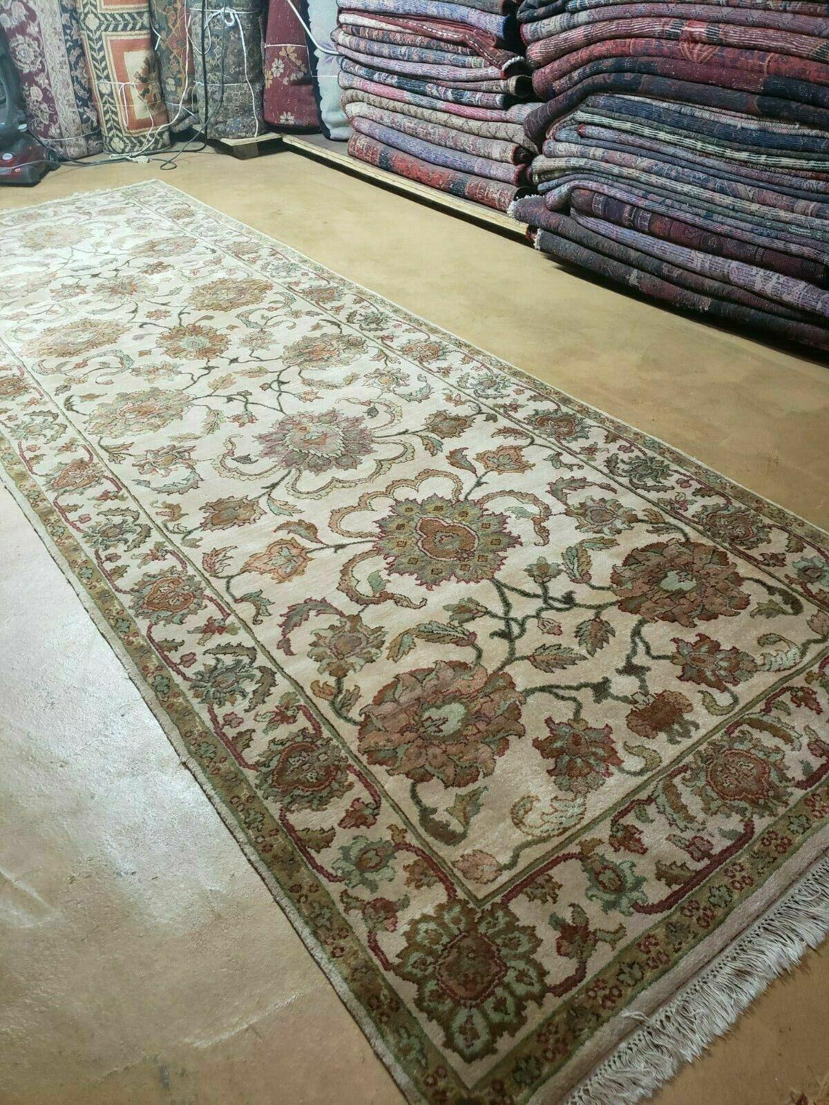 4x12 Vintage Oriental Runner Rug Hand Knotted Indian Agra Wool Tea Washed Beige - Jewel Rugs, view 2