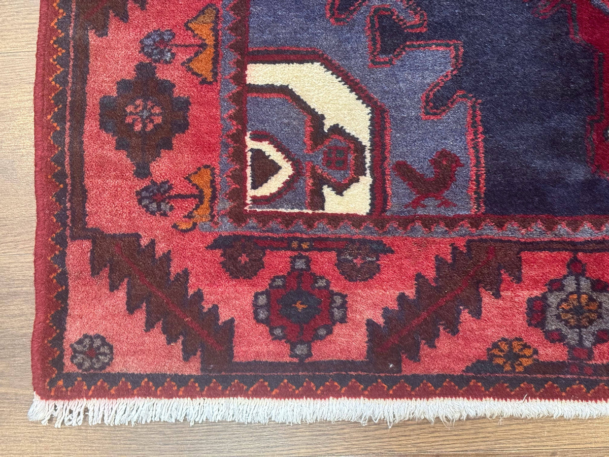 Persian Karajeh Runner Rug 3.6 x 9.5, Geometric Medallions, Tribal Village Rug, Navy Blue, Handmade - Jewel Rugs, view 9