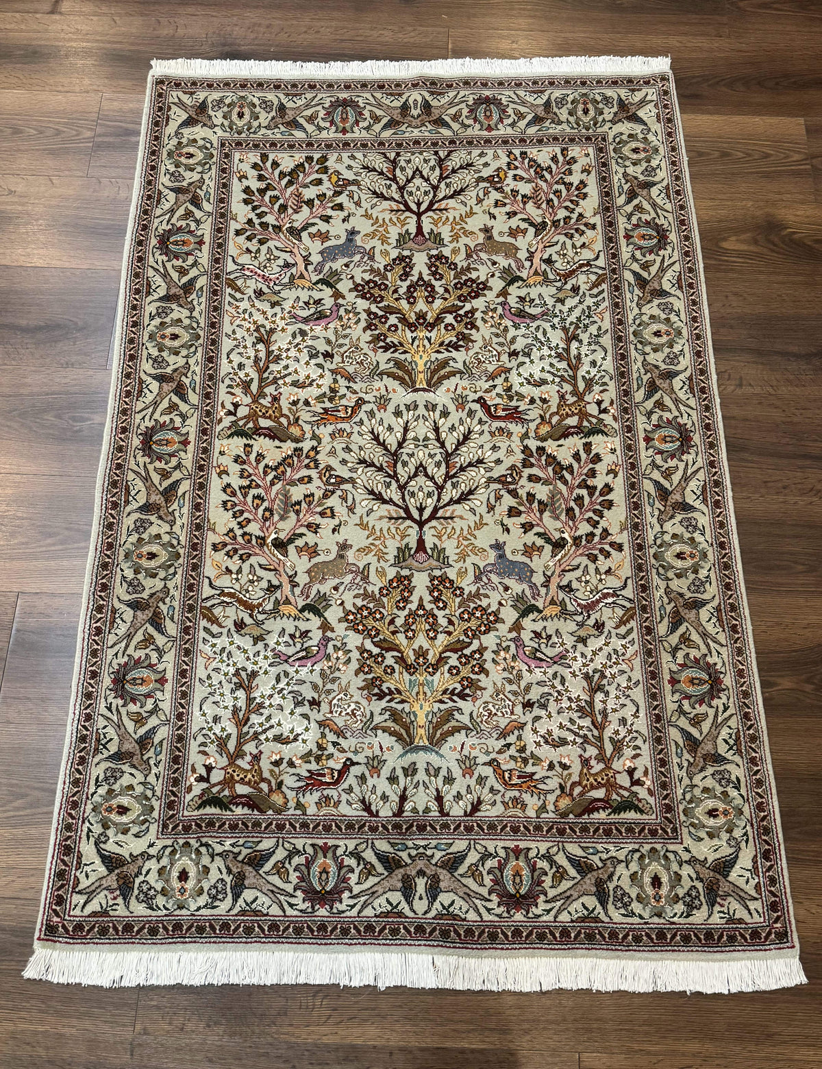 Wonderful Persian Tabriz Rug 3x5, Tree of Life, Animal Pictorials, Birds, Wool & Silk Highlights, Fine 330 KPSI - Jewel Rugs, view 2