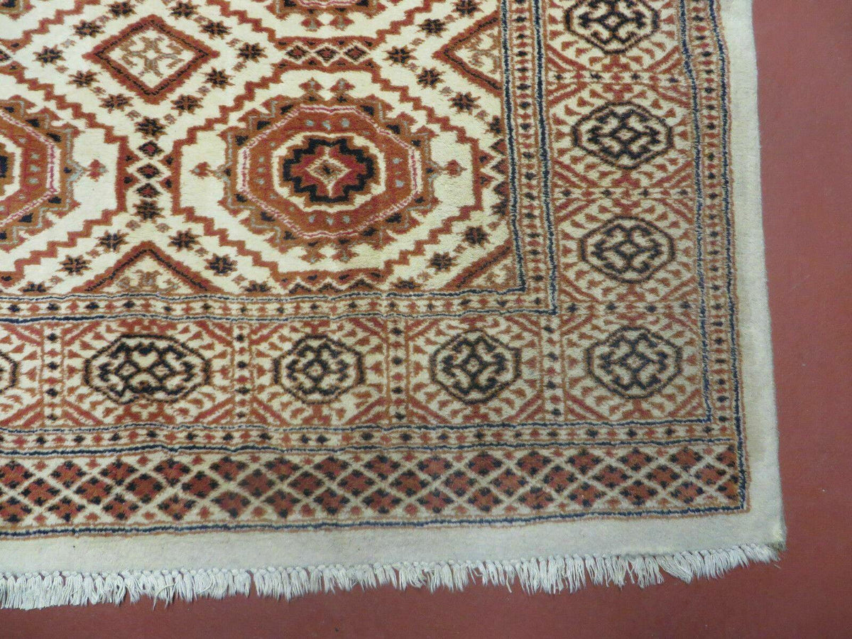 4' X 7' Vintage Handmade Pakistani Turkoman Bokhara Balouch Woven Wool Rug Ivory - Jewel Rugs, view 10