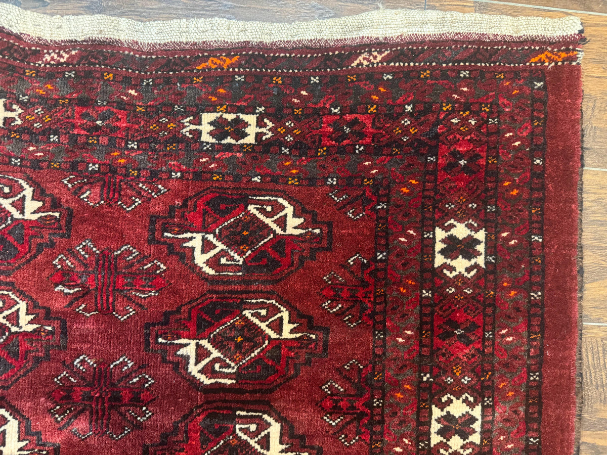 Antique Afghan Turkoman Mafrash Rug 3x5, Red, Hand Knotted, Wool, Tribal Collectible - Jewel Rugs, view 5