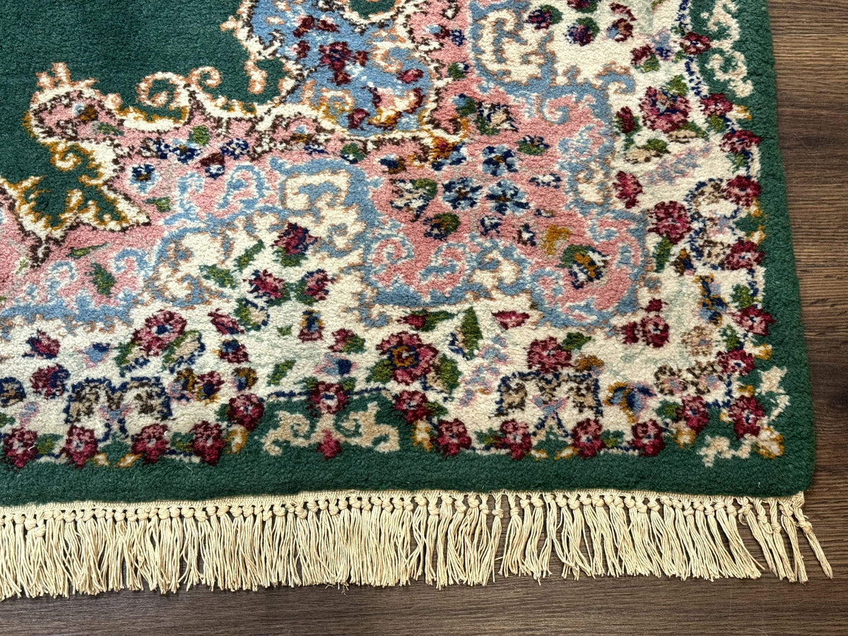 Persian Kerman Rug 4x6, Green Ivory Pink, Wool Vintage, Semi Open Field - Jewel Rugs, view 10