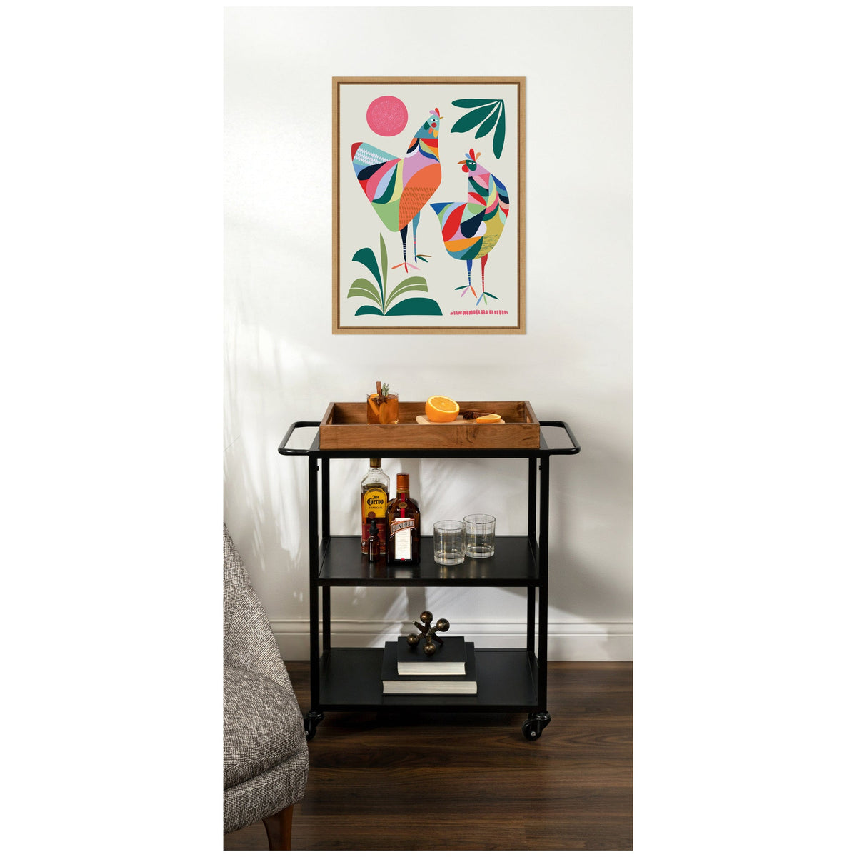 Whimsical Chickens by Rachel Lee 3 Birdies Studio Framed Canvas Wall Art Print