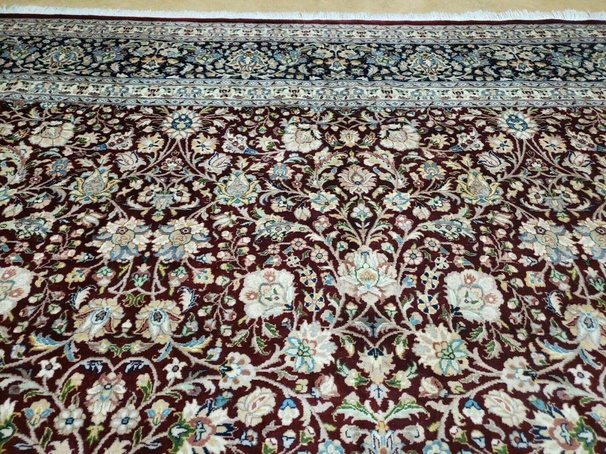 Persian Rug 9x12, Floral Allover, Very Fine, Handmade, Room Sized Oriental Carpet, Sino Persian, Maroon and Navy Blue - Jewel Rugs, view 5