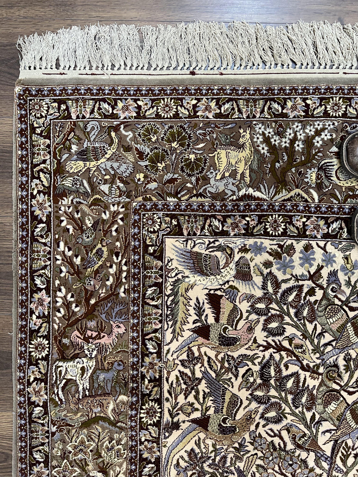 Persian Isfahan Rug 5x8 - Tree of Life, Animal Pictorials, Kork Wool & Silk - Jewel Rugs, view 6