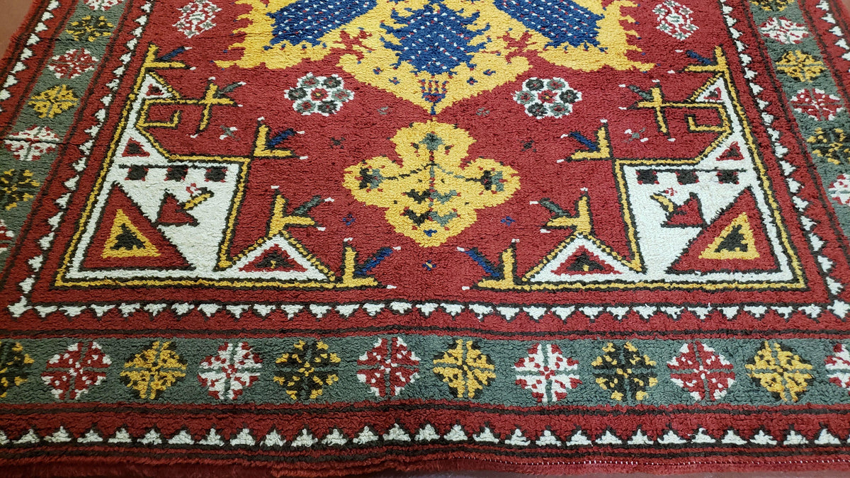 Colorful Moroccan Heriz Rug 6x9, Large Central Medallion, Red Yellow Blue - Jewel Rugs, view 9