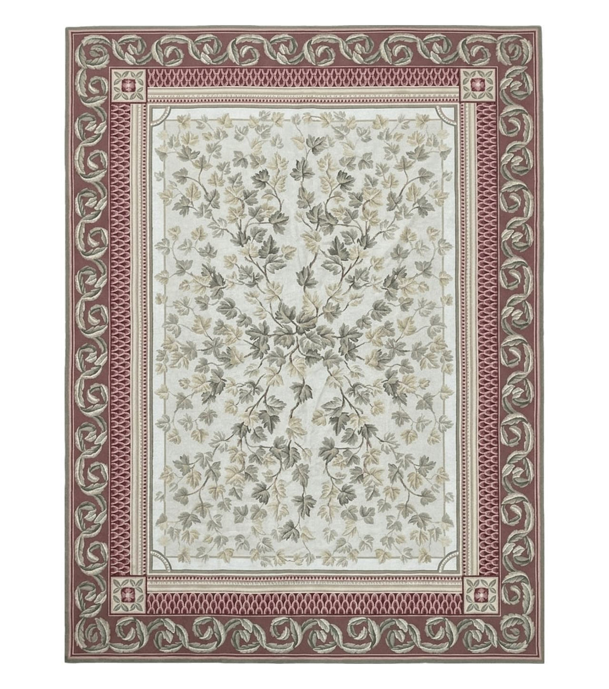 Aubusson Needlepoint Rug 9x12, Flatweave Carpet, Leaves, Wool, New, Handmade - Jewel Rugs