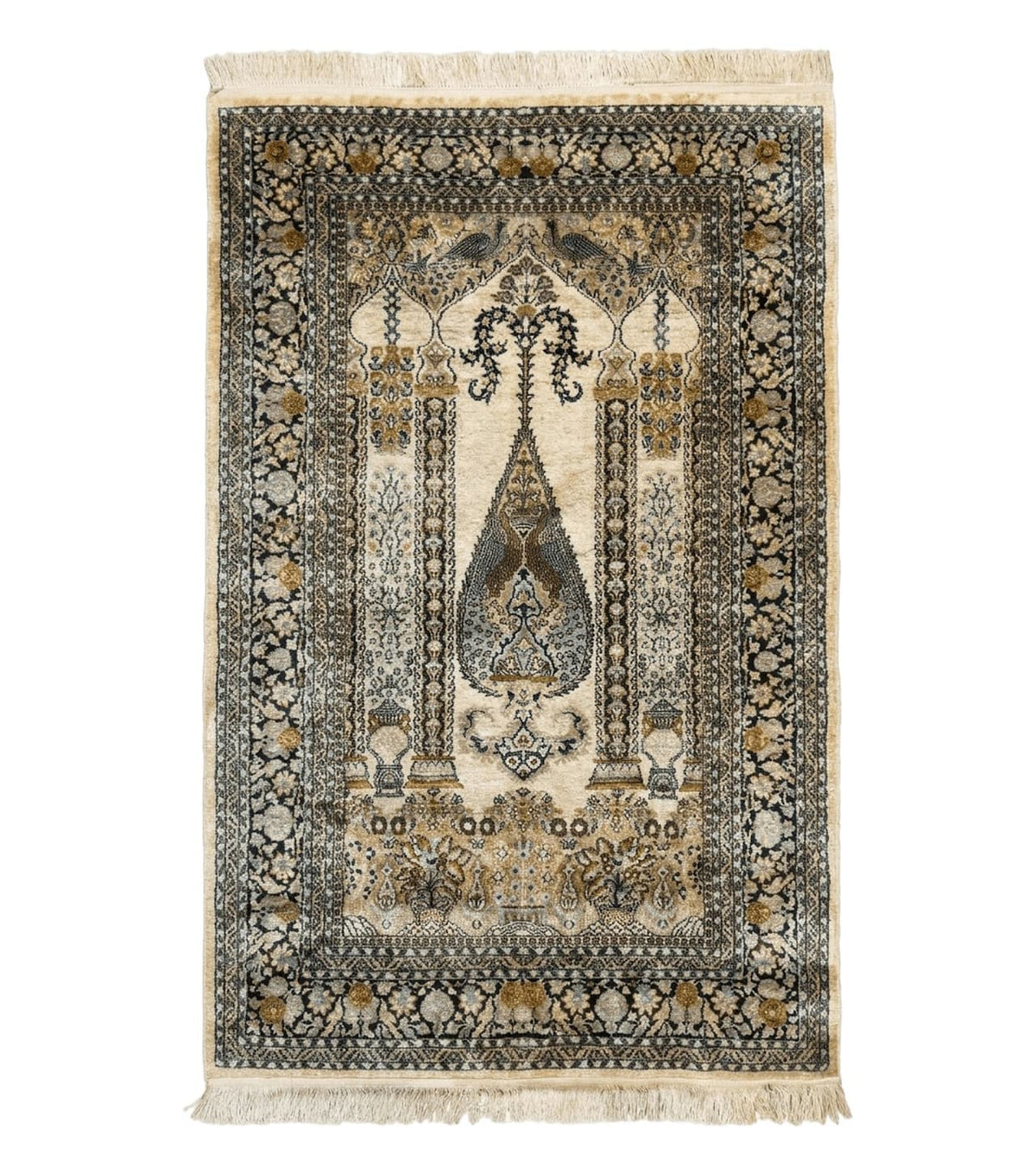 Silk Indian Kashmiri Rug 3x4, Very Fine 400 KPSI, Silk Prayer Rug, Handmade - Jewel Rugs