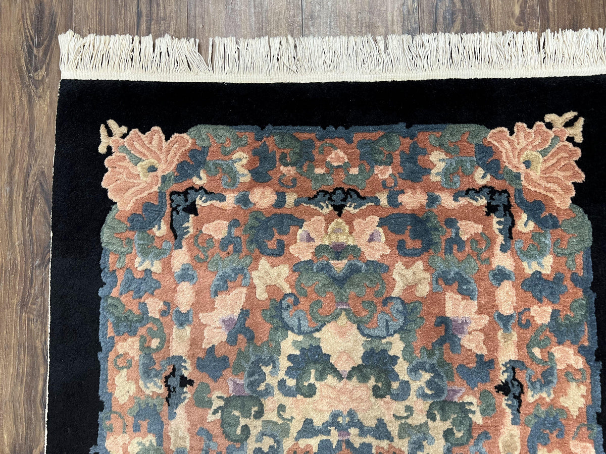 Chinese Art Deco Rug 3x5, Black and Beige Chinese Carpet 3 x 5, Vintage Rug, 1950s Rug, Floral Rug, Handmade Rug, Art Deco Rug, Wool Rug - Jewel Rugs, view 7