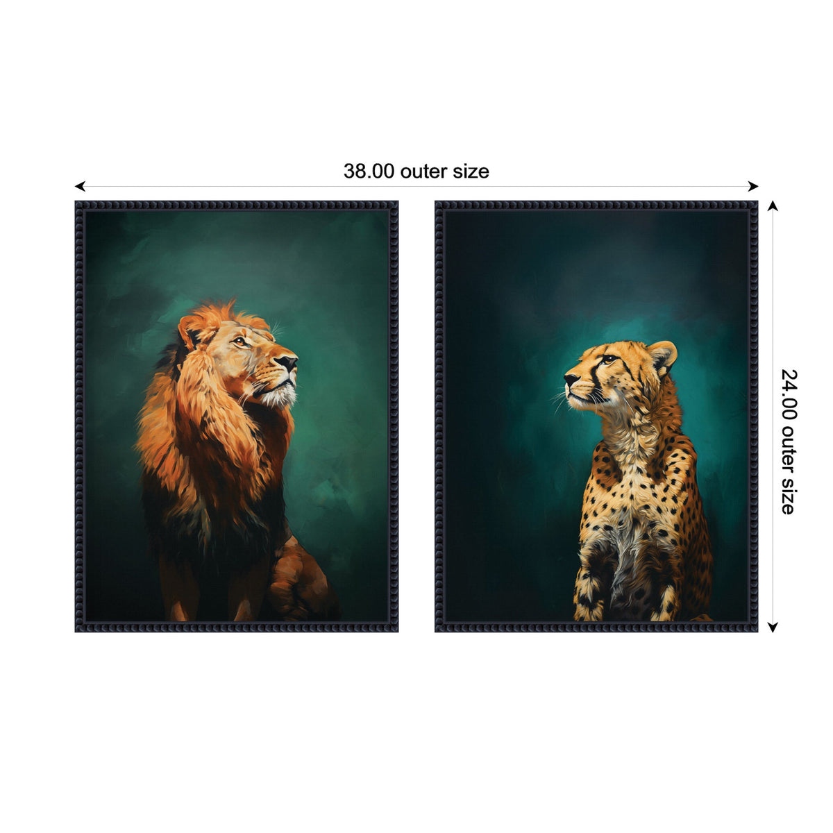 Twlight Lion and Cheetah 2 Piece Framed Canvas Wall Art Set by The Creative Bunch Studio