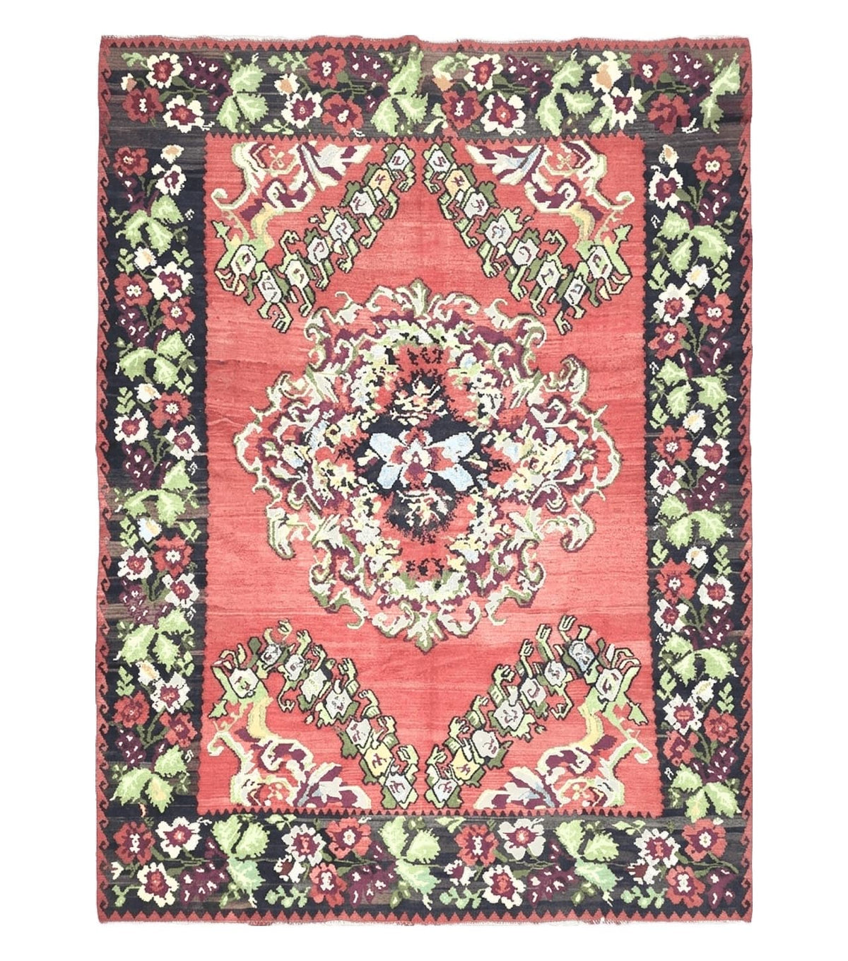 Karabakh Rug 8x11, Caucasian Kilim Rug, Vintage Antique Turkish Anatolian Azerbaijani Carpet, Wool Red & Black Hand-Woven 8 x 11 Living Room - Jewel Rugs