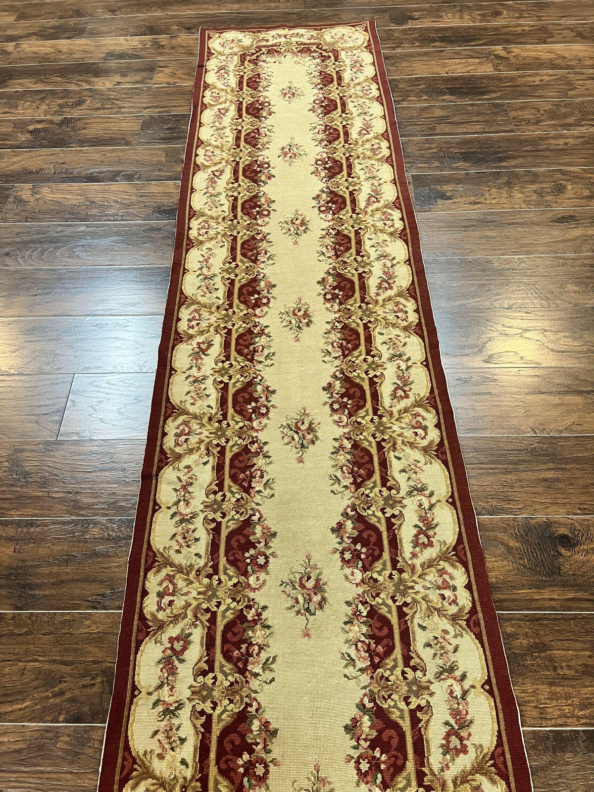 Needlepoint Runner Rug 2.5 x 10.7, Tan Runner Rug, Flatweave Runner, Aubusson European Design, Needlepoint Rug, Long Runner, Hallway Rug - Jewel Rugs, view 2
