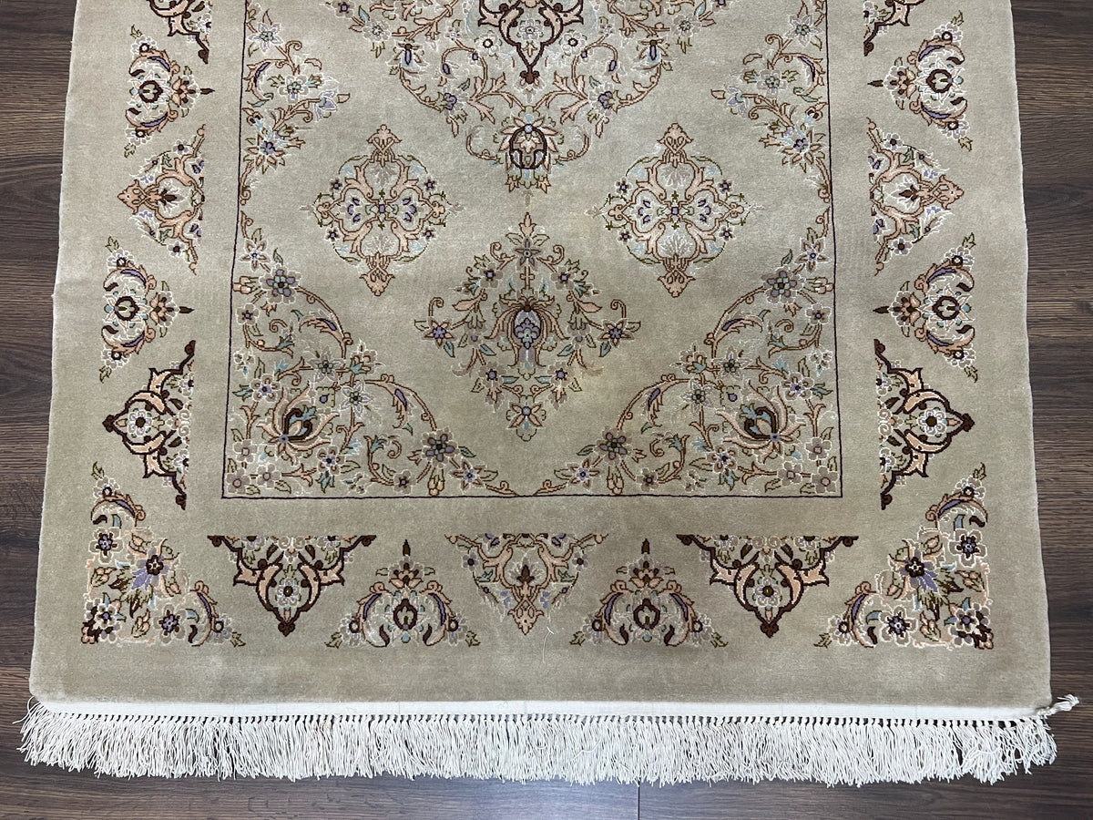 Very Fine Persian Isfahan Rug 3x5 ft with Signature, Kork Wool on Silk Foundation, Gray-Taupe Vintage Hand Knotted Oriental Carpet, 60 Raj 460 KPSI - Jewel Rugs, view 5