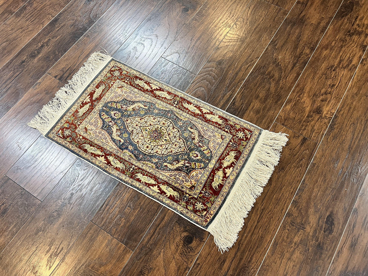 Silk Turkish Hereke Rug 2x3, Peacocks Birds, Signature from Master Weaver, Super Finely Hand Knotted 550 KPSI, Animal Pictorials - Jewel Rugs, view 13