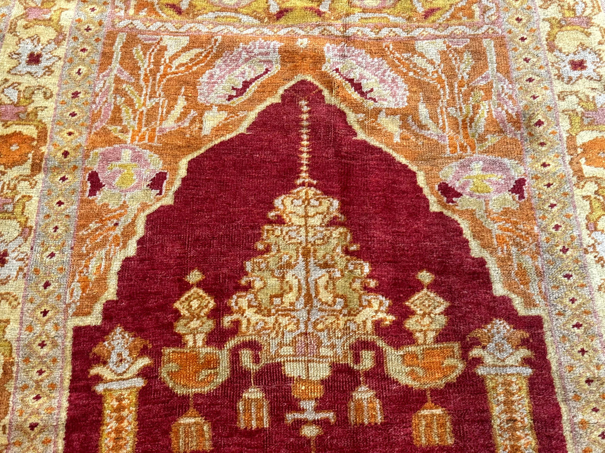 Antique Turkish Prayer Rug 4x6, Red and Golden Mustard, Mihrab Design, Anatolian Carpet - Jewel Rugs, view 5