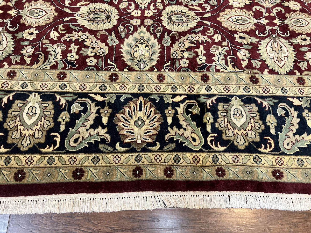 Indo Persian Rug 10x14, Floral Allover, Maroon, Handmade Hand Knotted VIntage Wool Rug, Large Oriental Carpet - Jewel Rugs, view 6