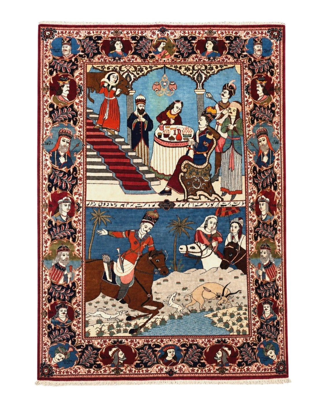 Rare Persian Kashan Pictorial Rug 6x9, King Bahram Hunting Scene, Persian Kings, Hand Knotted Persian Rug for Wall Hanging, Antique, Wool - Jewel Rugs