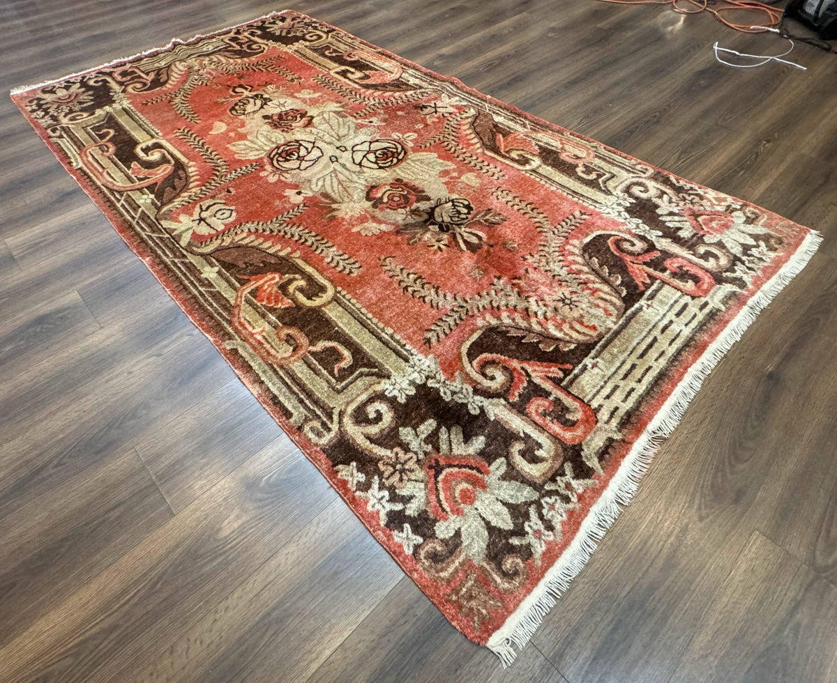 Khotan Rug 5x9, Terracotta and Brown, Floral, Chinese Wool Carpet, Antique Rug - Jewel Rugs, view 13