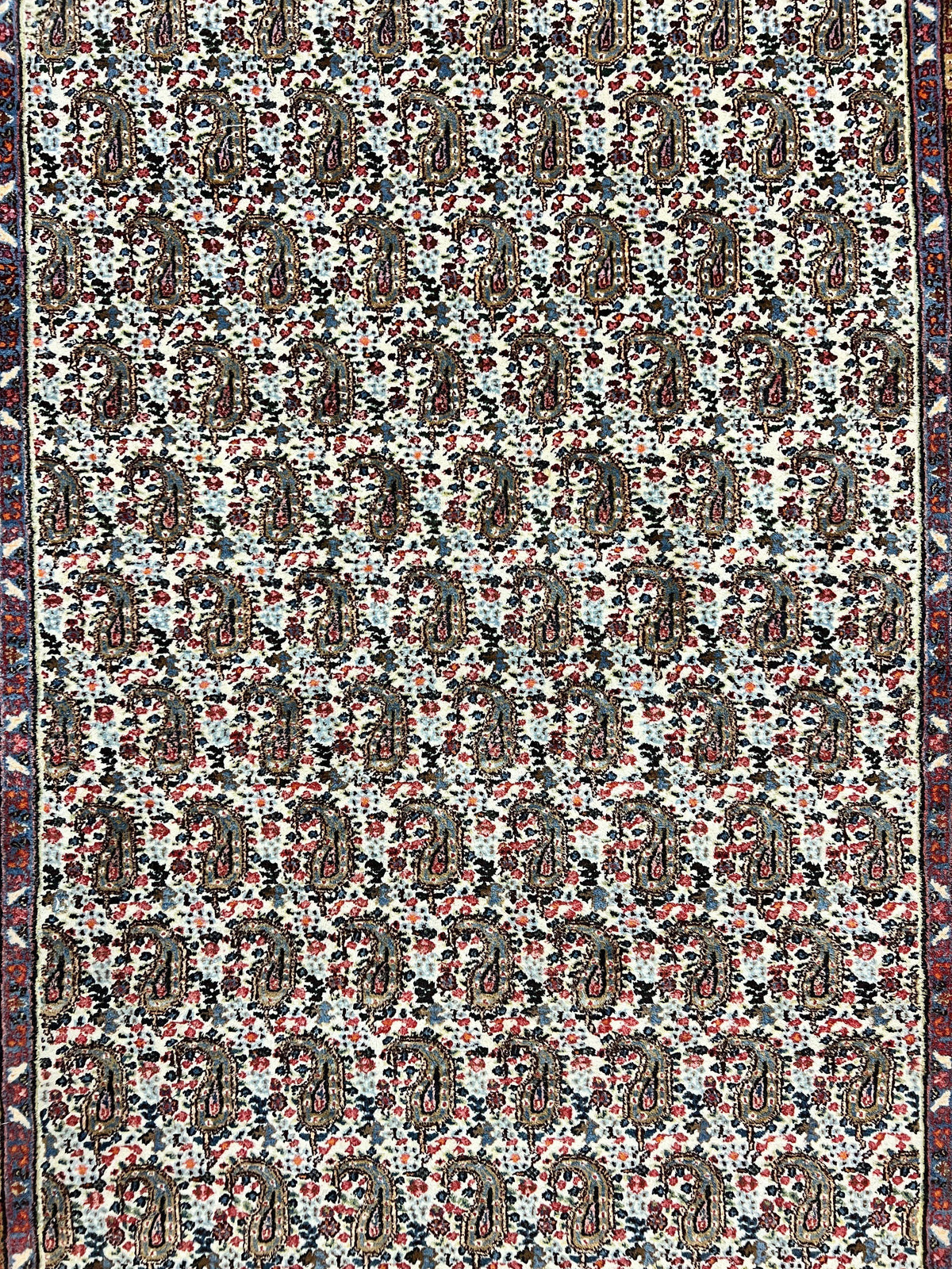 Persian Rug 4x6, Mashad Kashmar Rug, Boteh Paisley Design, Allover Repeated Pattern, Ivory Hand Knotted Vintage Semi Antique Persian Oriental Carpet - Jewel Rugs, view 4