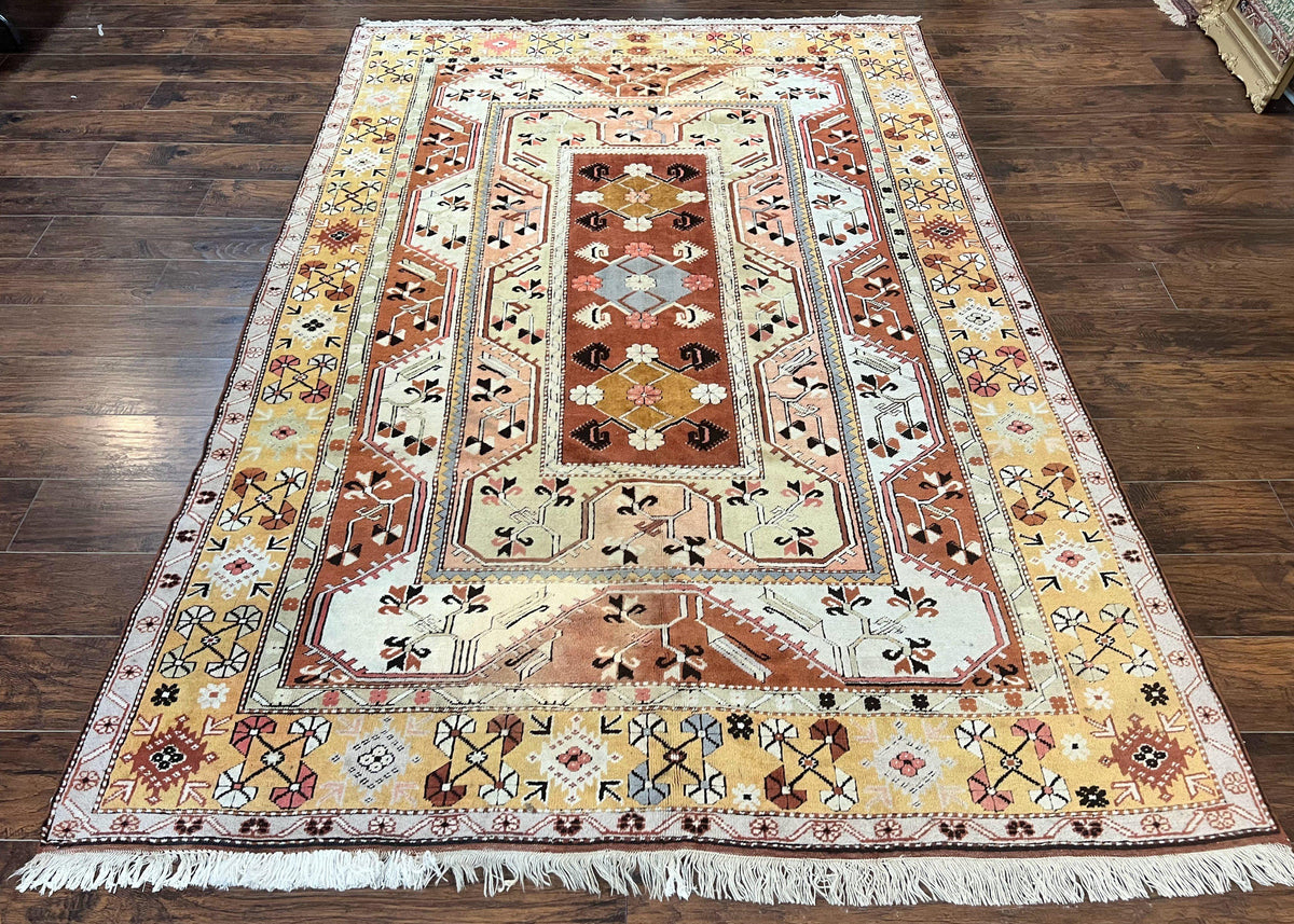 Turkish Rug 7x10, Wool Hand Knotted Vintage Carpet, Geometric Kazak Pattern - Jewel Rugs, view 12