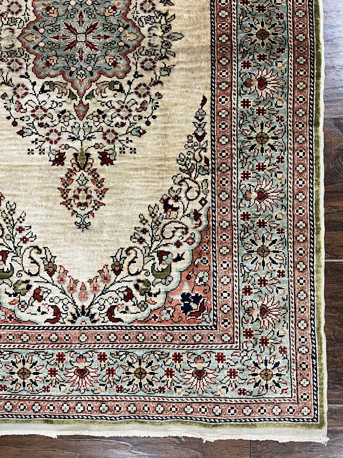 Silk Turkish Kayseri Rug 2x3, Very Finely Hand Knotted, Semi Open Field, Vintage, Silk Pile on Silk Foundation, 300 KPSI - Jewel Rugs, view 10