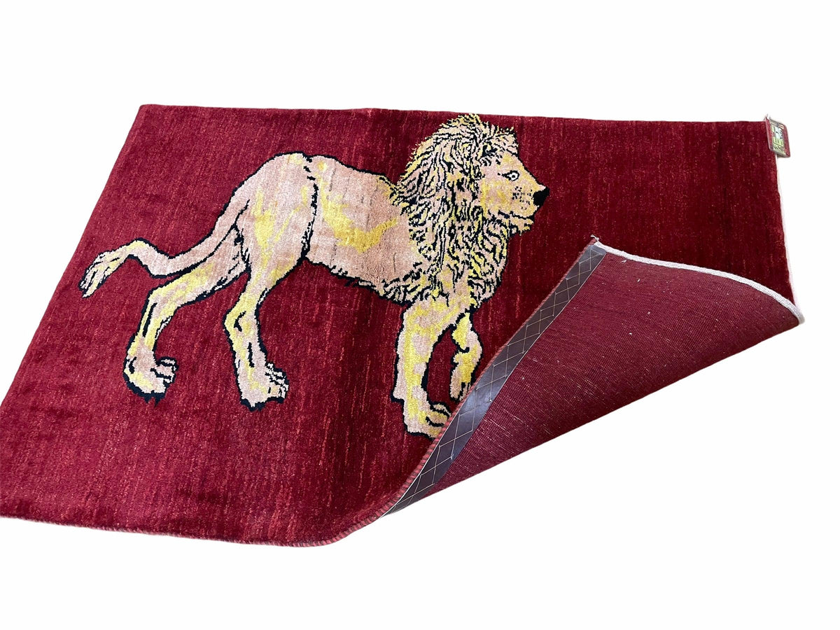 3 X 5 Handmade New Vintage Rug Quality Wool Lion Red Veggy Dyes Hand-Knotted - Jewel Rugs, view 9
