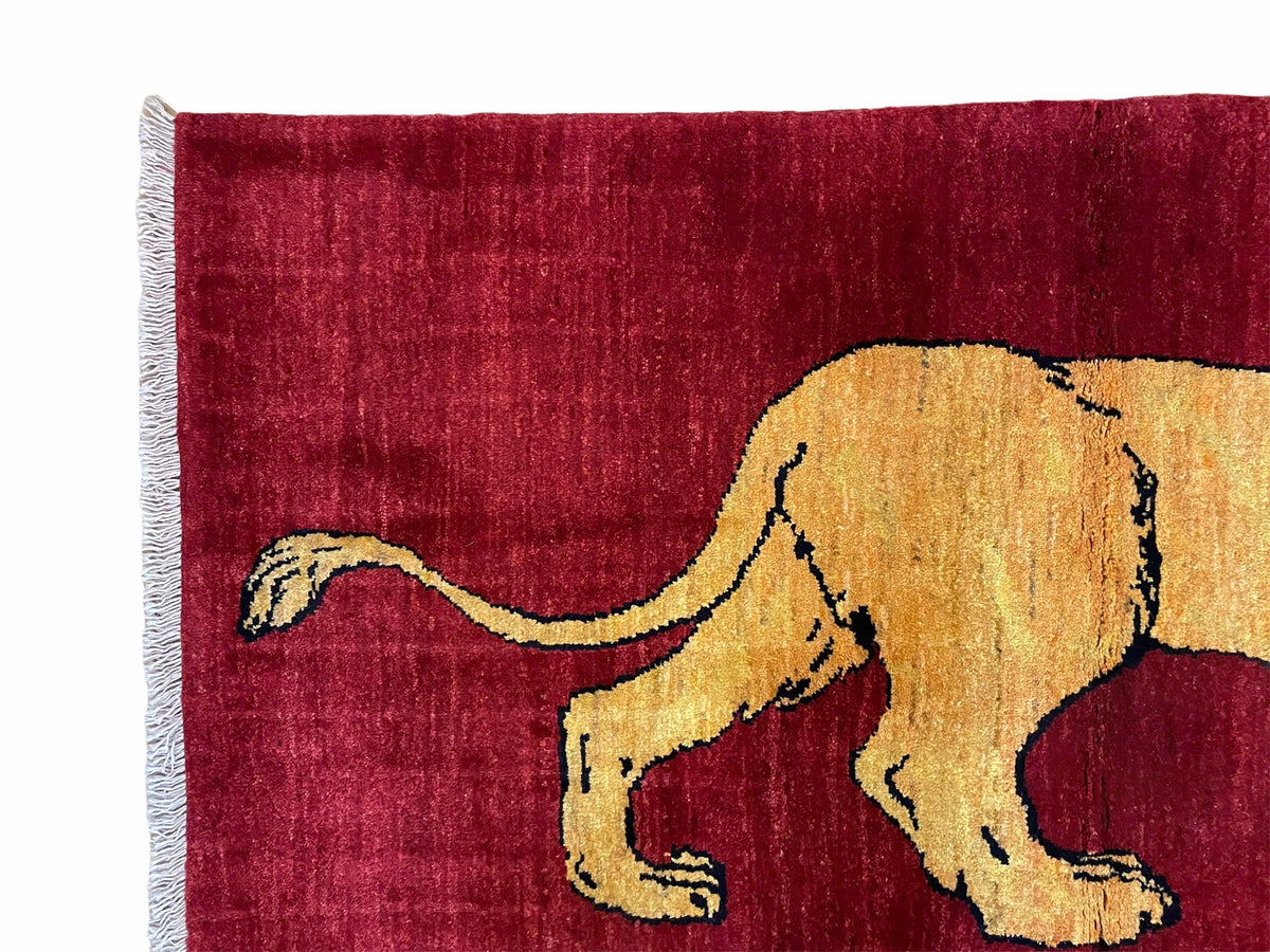 3 X 5 Handmade Hand-Knotted Quality Wool Rug Lion Red Veg Dyes Tribal Pictorial - Jewel Rugs, view 4