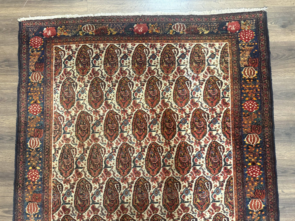 Antique Persian Kurdish Senneh Rug 4.6 x 6.5, Repeated Paisely Boteh Design, Handmade - Jewel Rugs, view 4