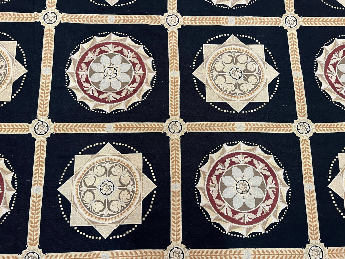 Large Needlepoint Rug 10x13, Panel Design, Black and Beige, Wool Needlepoint Carpet 10 x 13, English Garden, Handwoven Area Rug, Living Room - Jewel Rugs, view 5