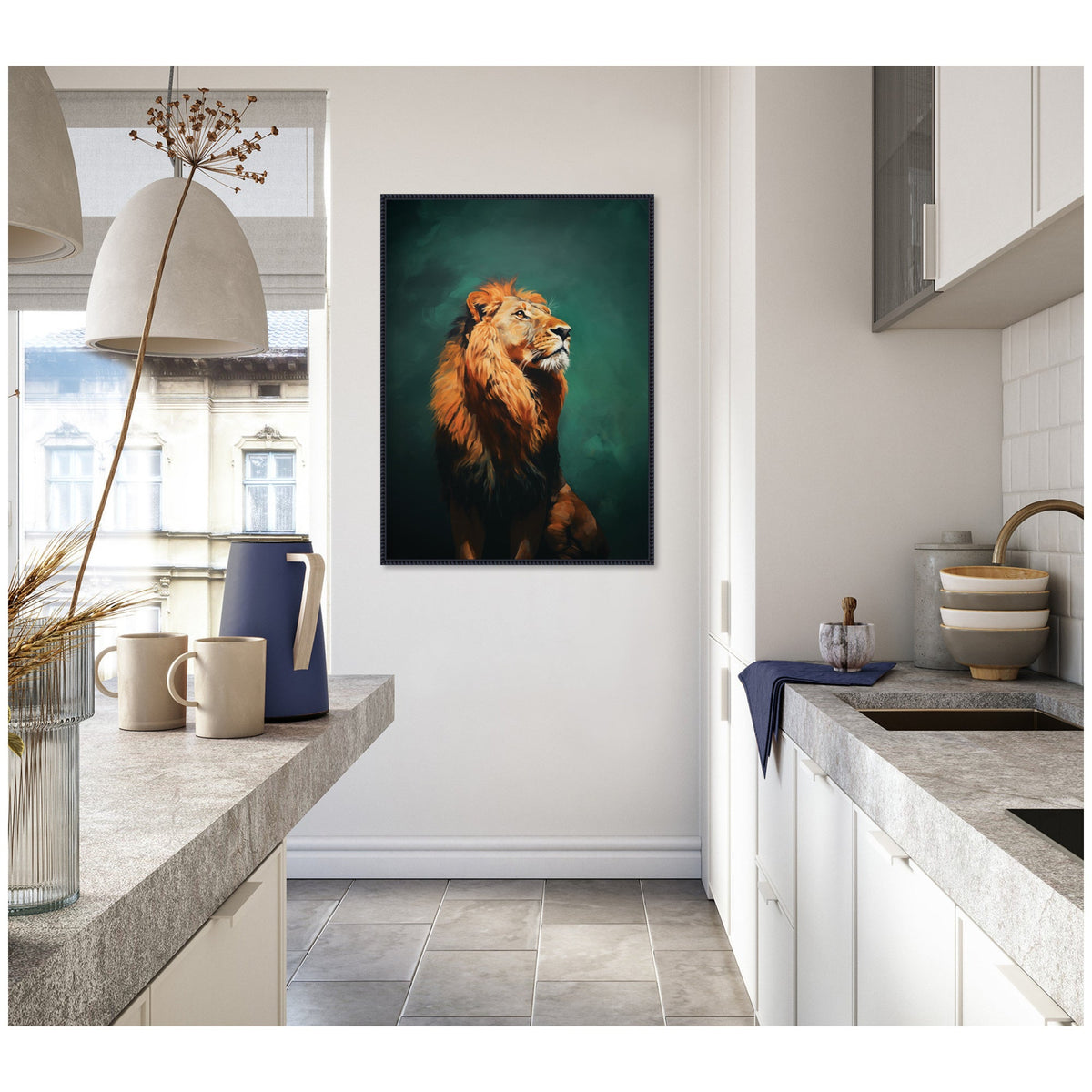 Twilight Turquoise Jade Lion by The Creative Bunch Studio Framed Canvas Wall Art Print