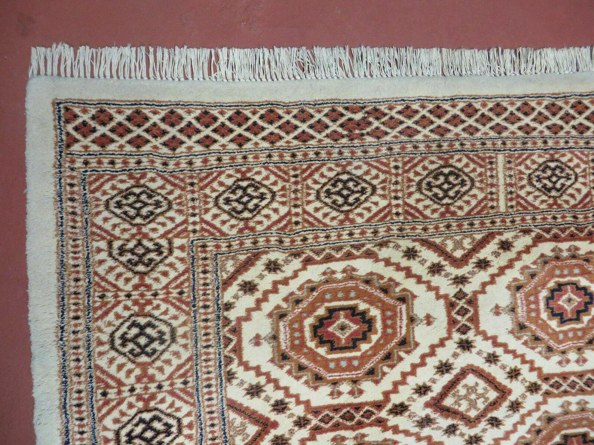 4' X 7' Vintage Handmade Pakistani Turkoman Bokhara Balouch Woven Wool Rug Ivory - Jewel Rugs, view 7