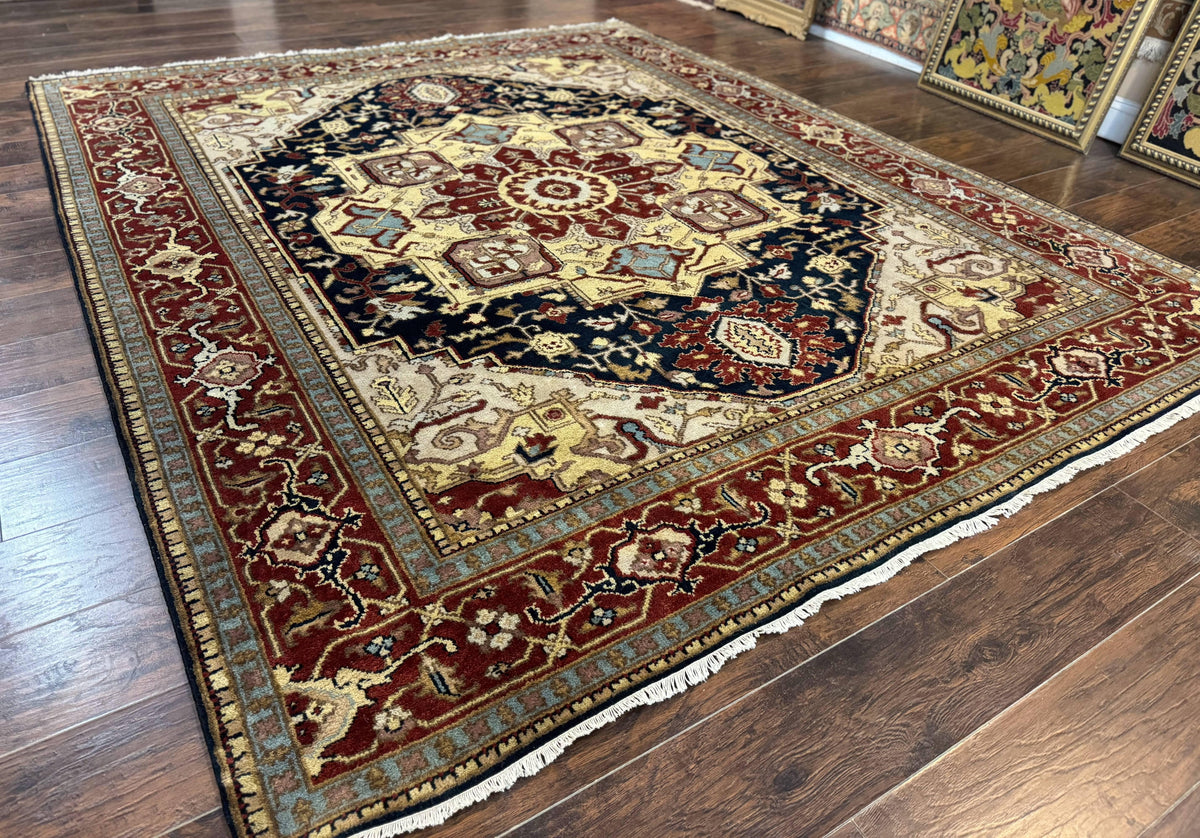 Indo Persian Heriz Rug 8x10, Geometric Medallion, Serapi Carpet, Wool Vintage Rug - Jewel Rugs, view 13