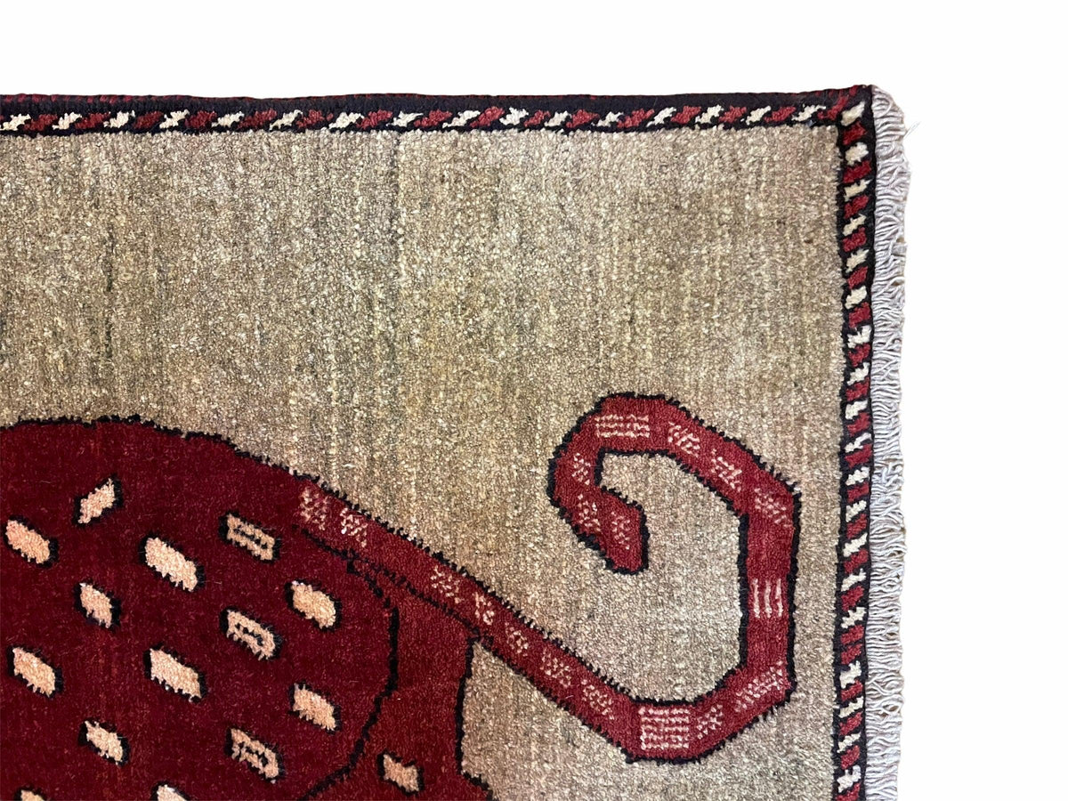 3 X 5 Handmade Hand-Knotteed New Vintage Rug Quality Wool Leopard Burgundy Beige - Jewel Rugs, view 7