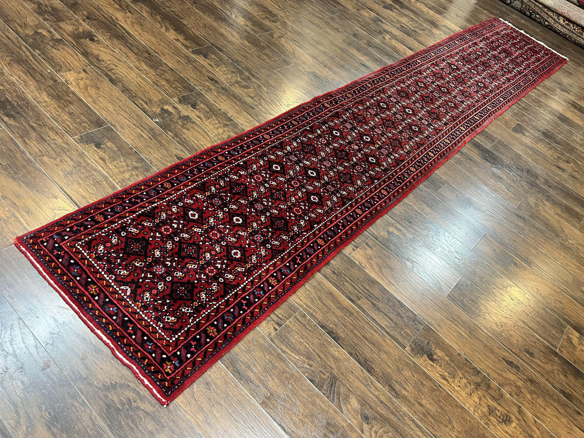 Persian Runner Rug 3 x 16, Wool Handmade Long Antique Hamadan Oriental Rug for Hallway, Red Tribal Rug, Allover Pattern, 3x16 Runner Rug - Jewel Rugs, view 2