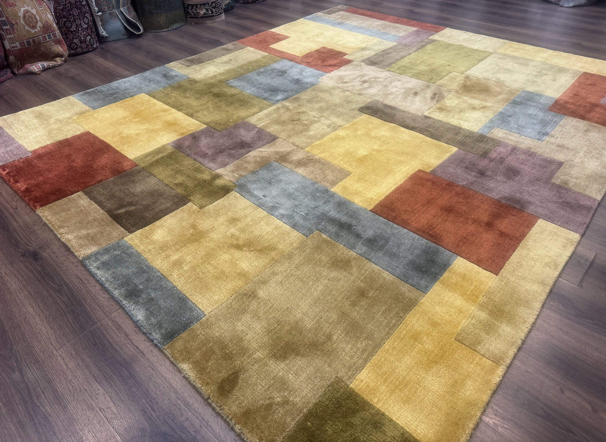 Modern Tibetan Wool Rug 8x10, Multicolor, Thick Pile, Contemporary, Nepali, Handmade - Jewel Rugs, view 3