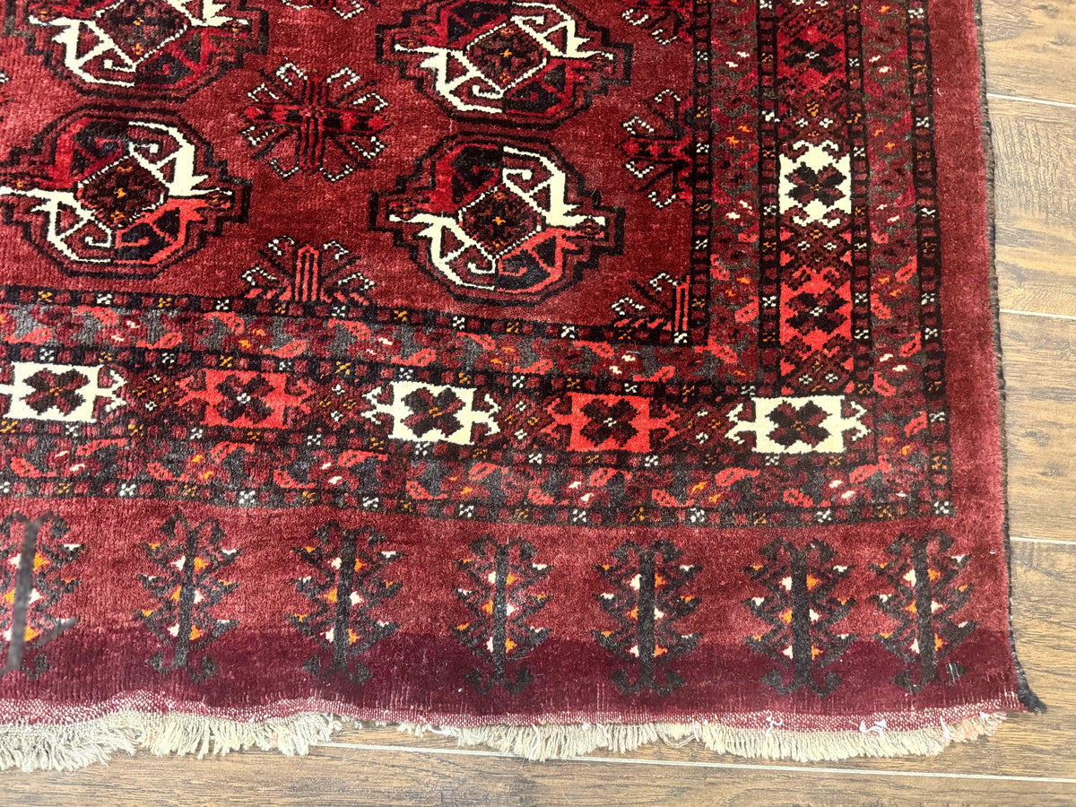 Antique Afghan Turkoman Mafrash Rug 3x5, Red, Hand Knotted, Wool, Tribal Collectible - Jewel Rugs, view 7