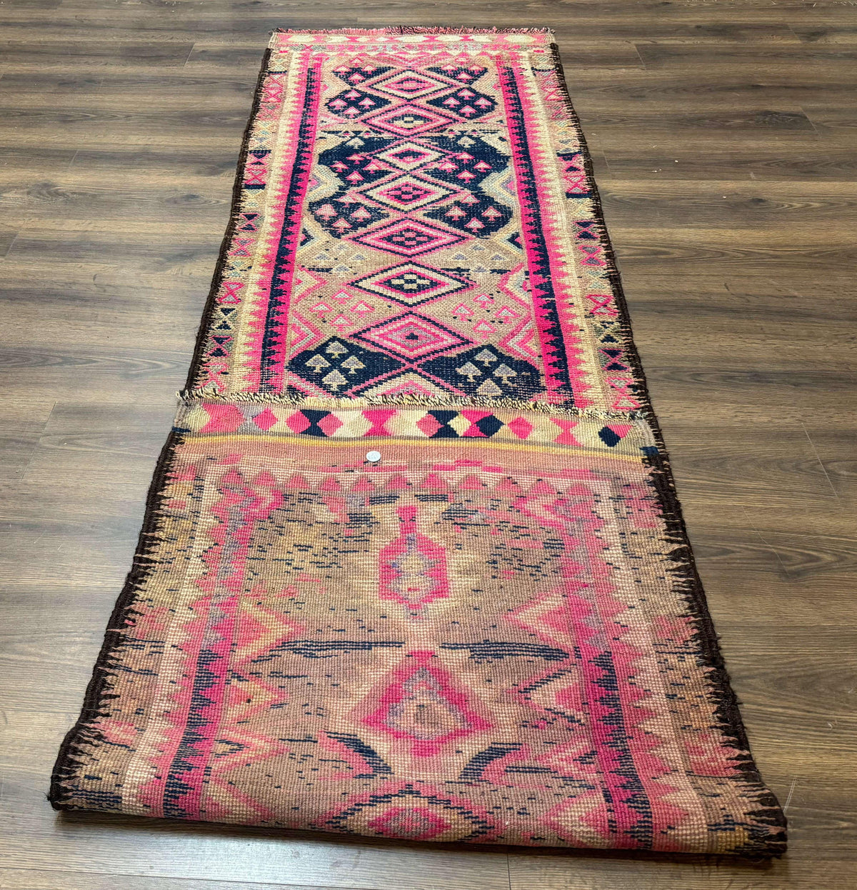 Turkish Runner Rug 3x10, Pink and Navy Blue, Bohemian Runner for Hallway or Kitchen, Vintage, Geometric, Tribal - Jewel Rugs, view 11