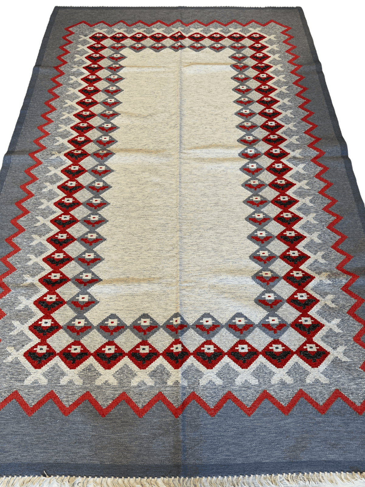Vintage Kilim Rug 6x9 | Ivory, Gray & Red | Hand-Woven Wool Flatweave - Rugistan, view 2