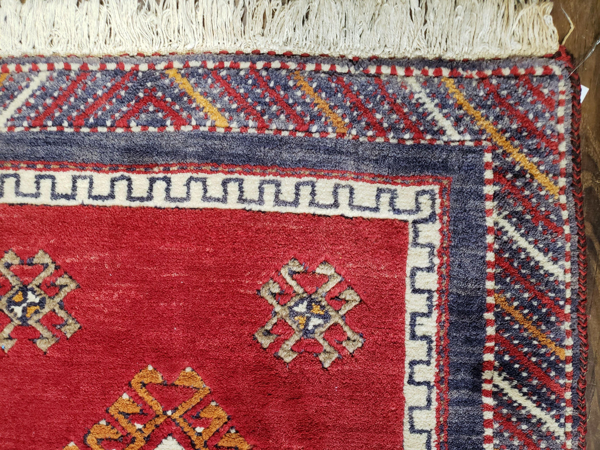 Vintage Turkish Kazak Rug 2.5 x 5 Red Wool Carpet Medallions Runner Geometric - Jewel Rugs, view 7