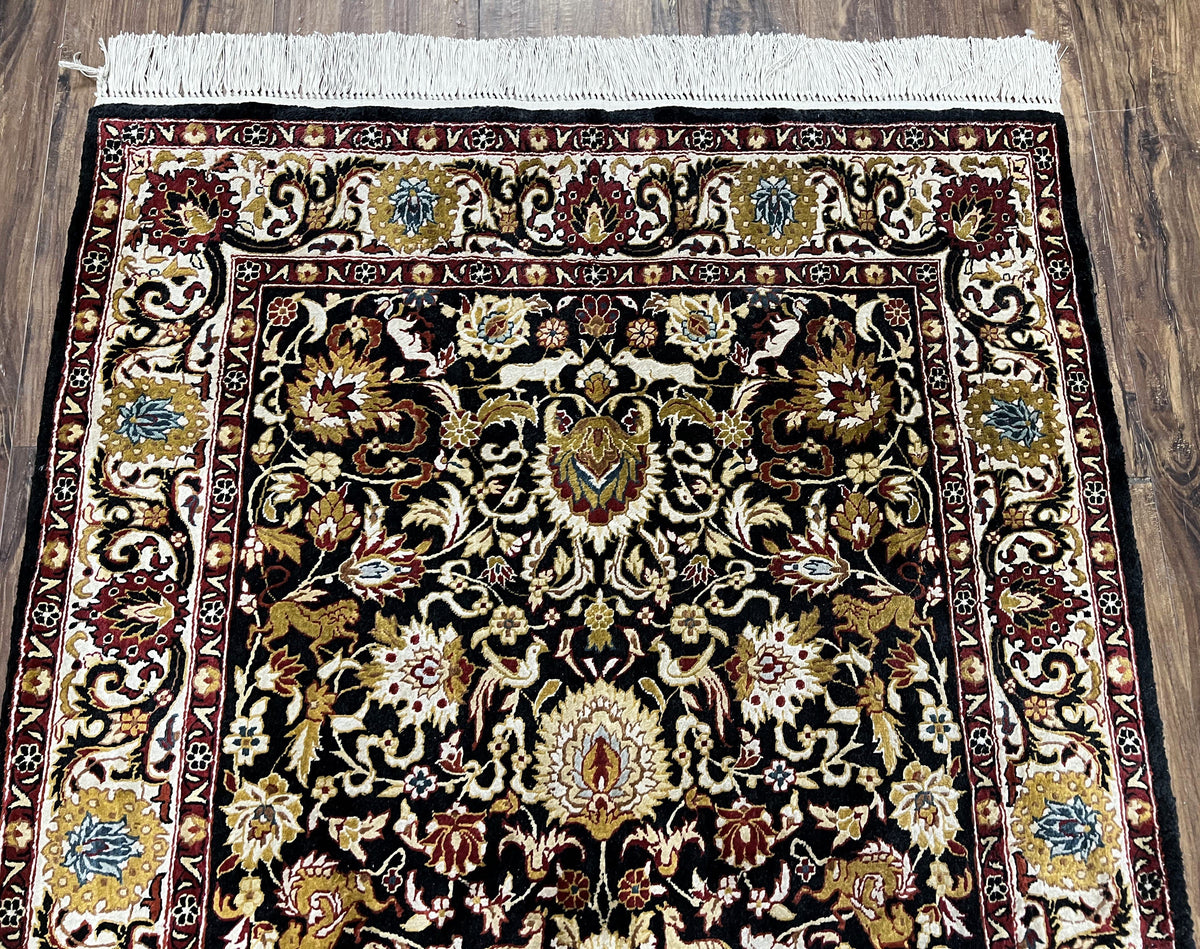 Sino Persian Silk Rug 3x5 Oriental Carpet 3 x 5 Fine Silk Rug, Black Ivory Gold, Animal Motifs, Flowers, High Quality, Vintage Silk Rug Wow - Jewel Rugs, view 3