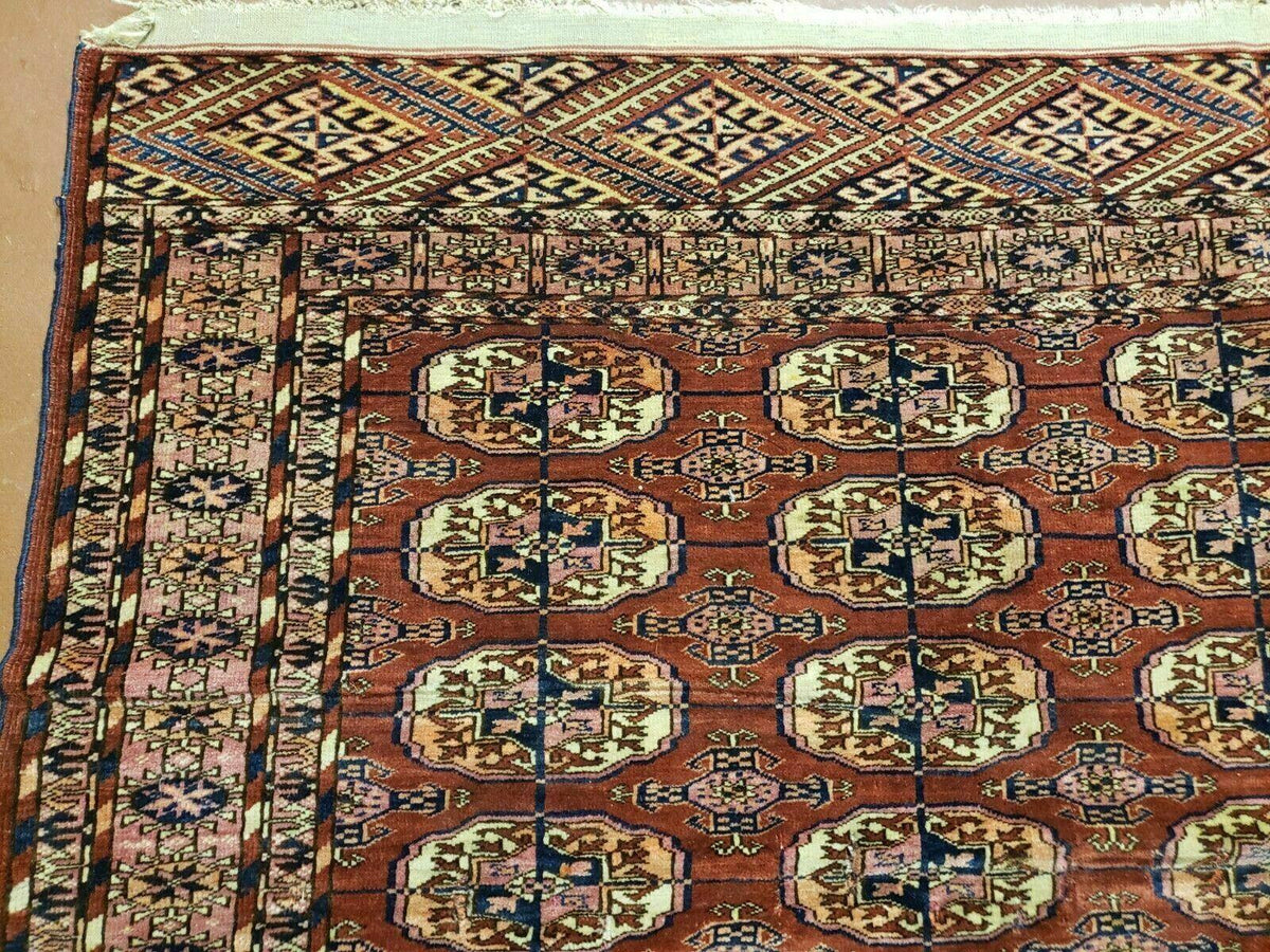 4' X 4' Antique Handmade Turkoman Bokhara Balouch Woven Wool Rug Brick Red Nice - Jewel Rugs, view 6