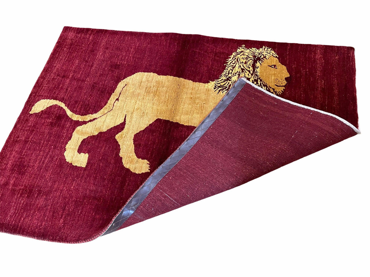 3.5 X 5 Handmade Rug Vintage New Rug Quality Wool Lion Red Veggy Dyes Pictorial - Jewel Rugs, view 9