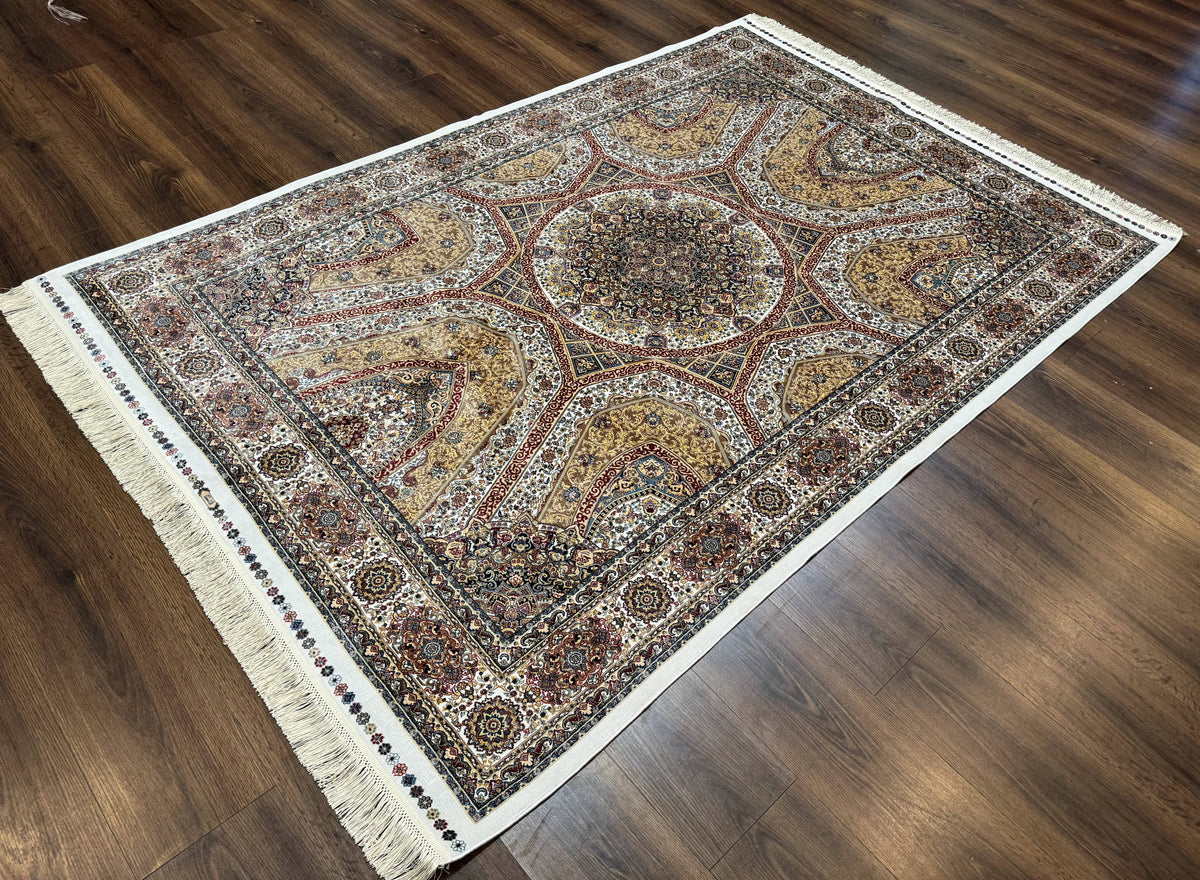 Turkish Silk Rug 5 x 7.6, Dome Design, Bamboo Silk, New - Jewel Rugs, view 2