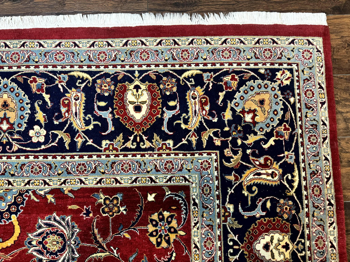 Pak Persian Rug 9x12, Red and Navy Blue, Floral Allover, Hand Knotted Vintage Wool Carpet, Fine 260 KPSI - Jewel Rugs, view 7