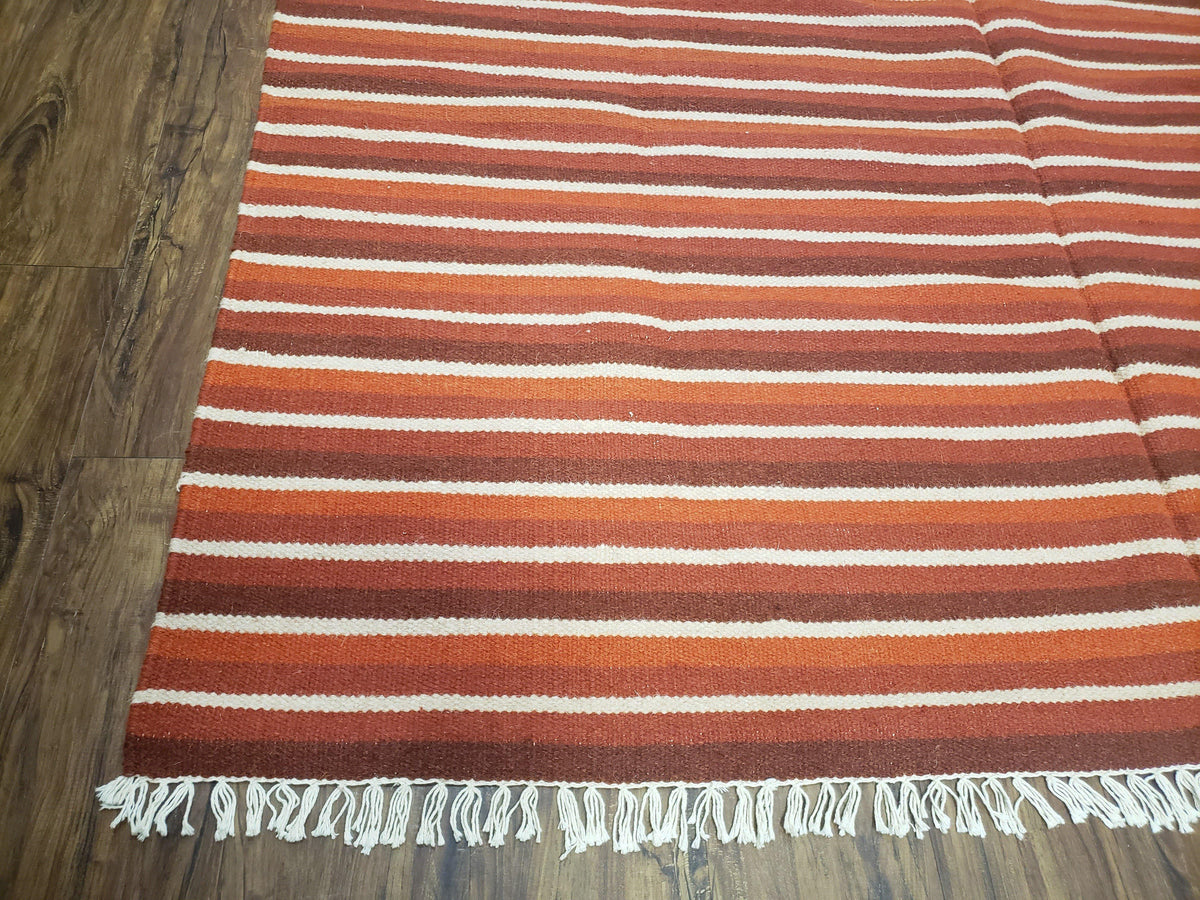 Large Striped Woolen Handmade Throw Blanket, Twin Size Bedding Hand-Woven, Indian Kilim Area Rug, 6x8 - 7x8, South American Style Textile - Jewel Rugs, view 9